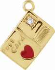 Natural Diamond Red Heart Enamel Postcard Dangle