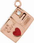 Natural Diamond Red Heart Enamel Postcard Dangle