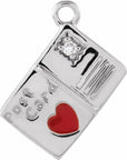 Natural Diamond Red Heart Enamel Postcard Dangle