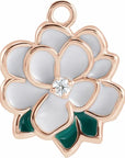 Natural Diamond White & Green Enamel Magnolia Dangle