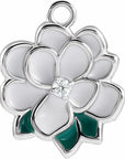 Natural Diamond White & Green Enamel Magnolia Dangle