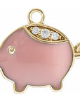 Natural Diamond Pink Enamel Pig Dangle