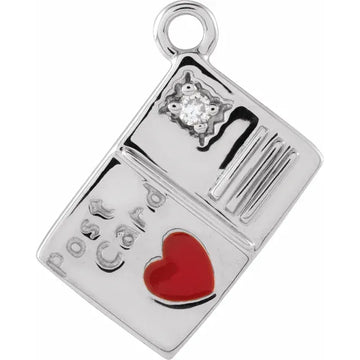 Natural Diamond Red Heart Enamel Postcard Dangle