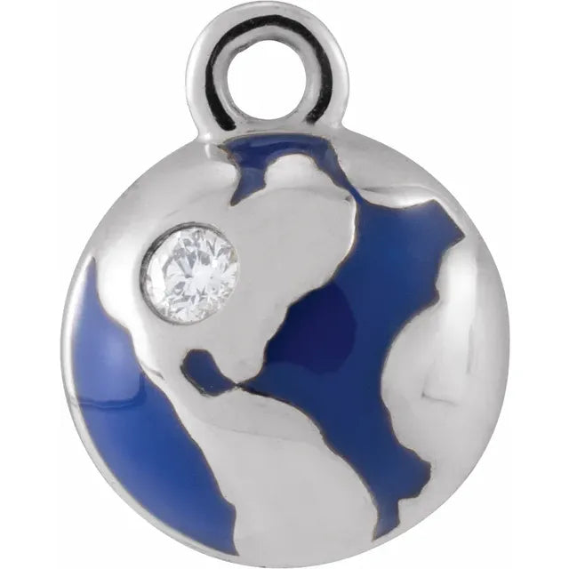 Natural Diamond Blue Enamel Globe Dangle