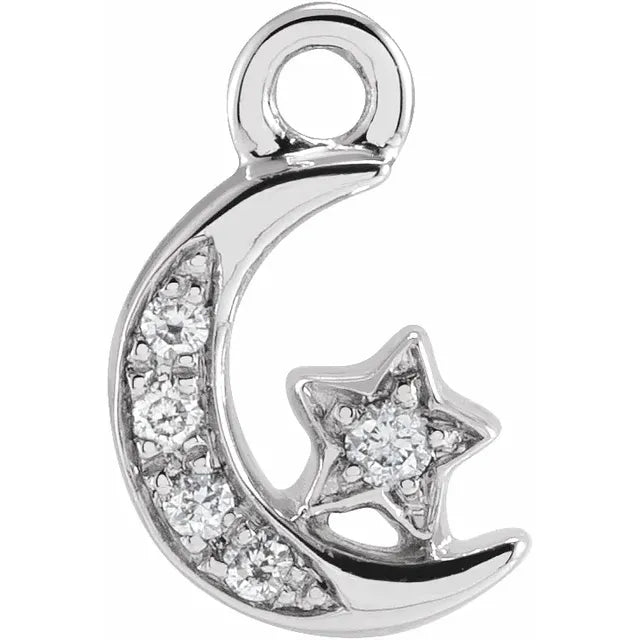 Natural Diamond Petite Pave' Moon and Star Dangle