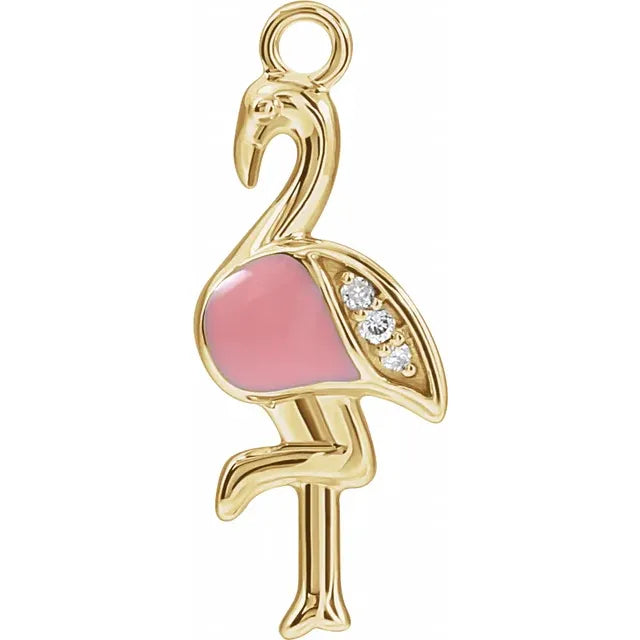 Natural Diamond Pink Enamel Flamingo Dangle