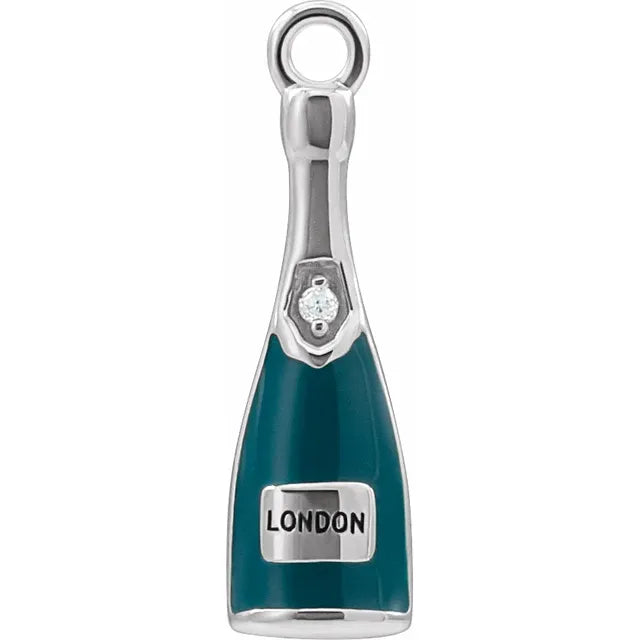 Natural Diamond Green Enamel Champagne Dangle
