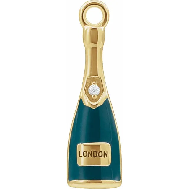Natural Diamond Green Enamel Champagne Dangle