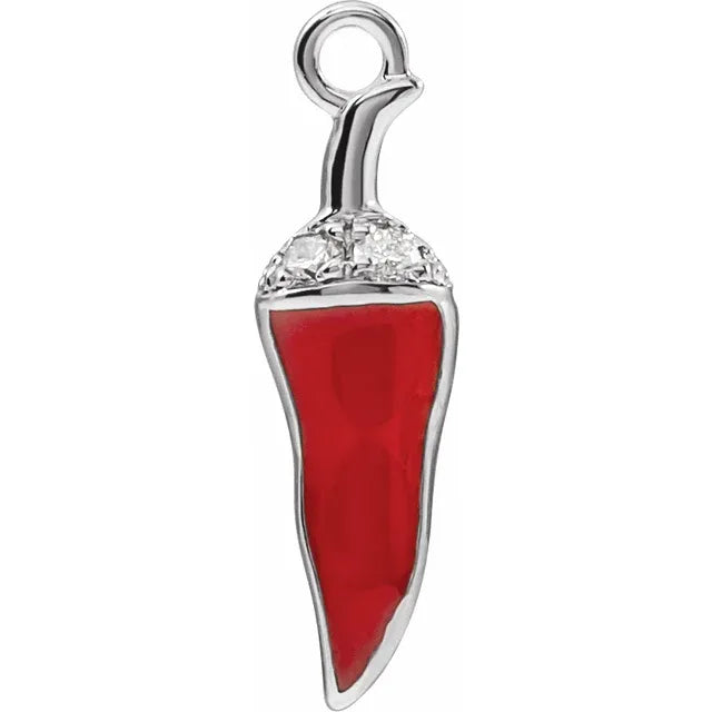 Natural Diamond Red Enamel Chili Dangle