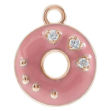 Natural Diamond Pink Enamel Donut Dangle