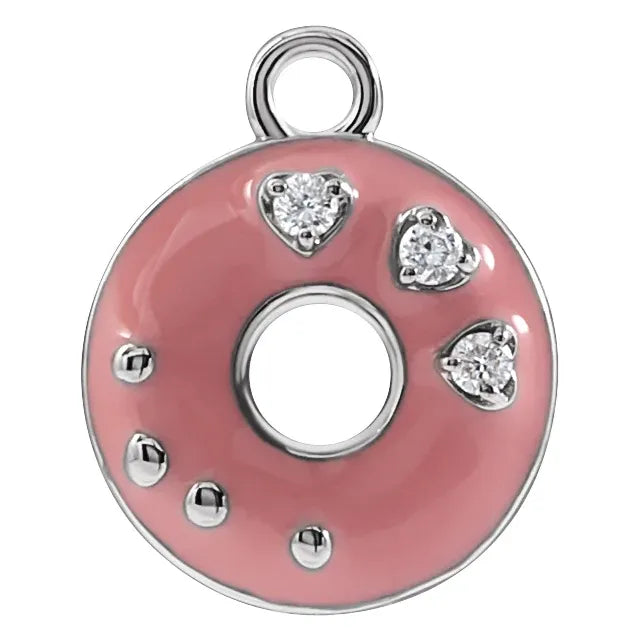 Natural Diamond Pink Enamel Donut Dangle