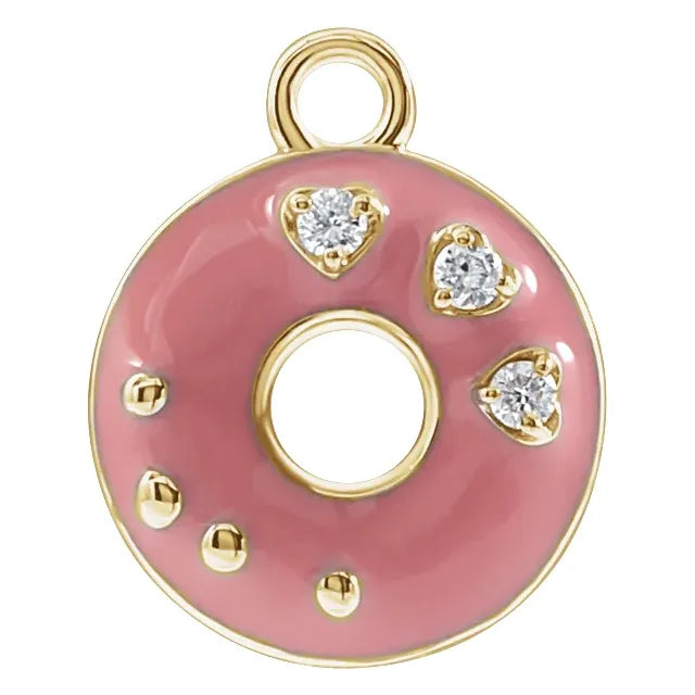 Natural Diamond Pink Enamel Donut Dangle