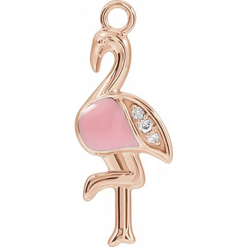 Natural Diamond Pink Enamel Flamingo Dangle