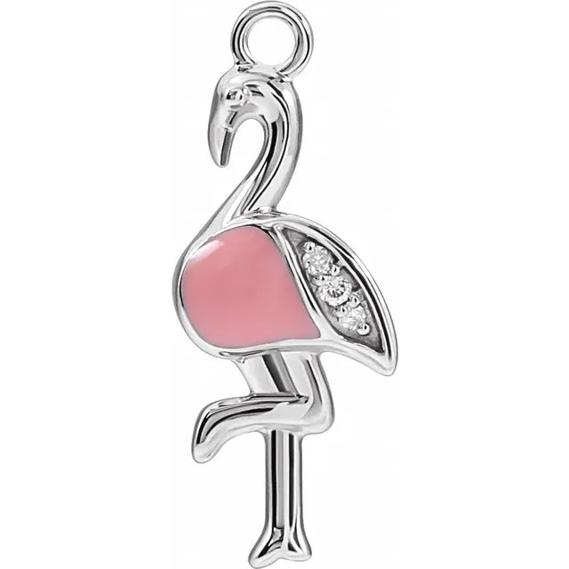 Natural Diamond Pink Enamel Flamingo Dangle