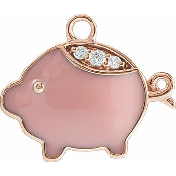 Natural Diamond Pink Enamel Pig Dangle