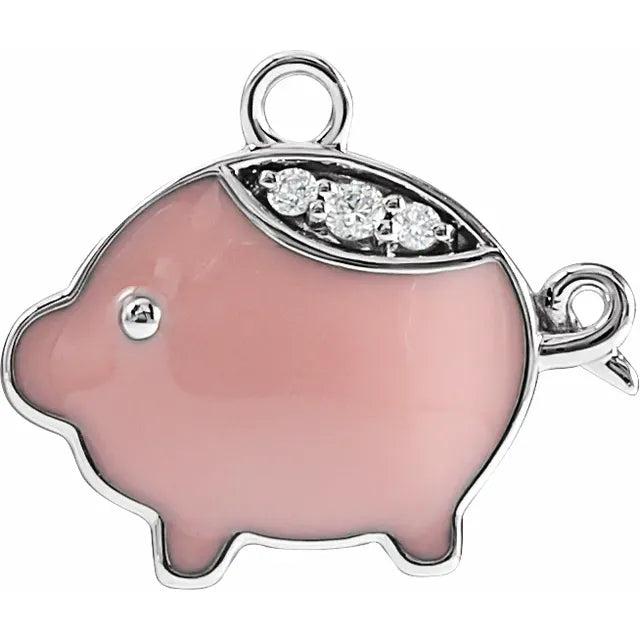 Natural Diamond Pink Enamel Pig Dangle