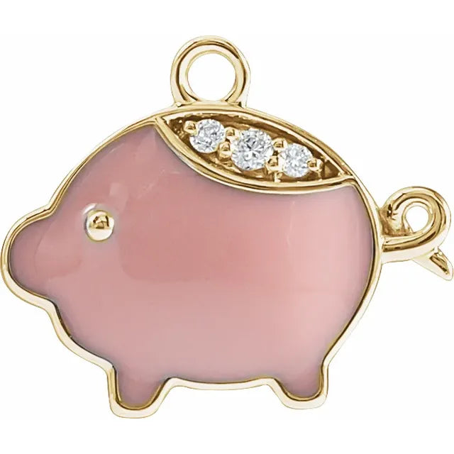 Natural Diamond Pink Enamel Pig Dangle