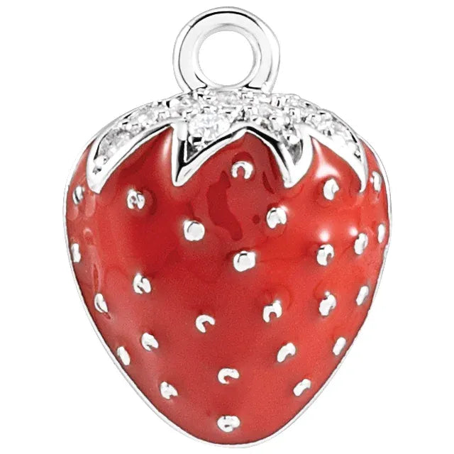 Natural Diamond Red Enamel Strawberry Dangle